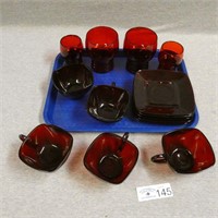 Ruby Red Glass Tumblers, Cups & Saucers