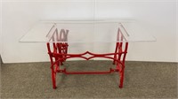 Custom made cast iron table with plexiglass top