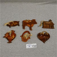 (6) Foltz Pottery Redware Ornaments
