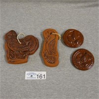 (4) Foltz Pottery Redware Plaques / Ornaments