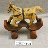 Folk Art Horse Pull Toy Signed GH 1982