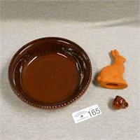 Foltz Pottery Redware Bowl, Mini Cup & Rabbit