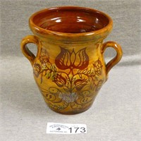 1975 Foltz Pottery Redware 6.5" Handled Urn
