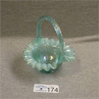 Fenton Blue Opalescent Glass Basket