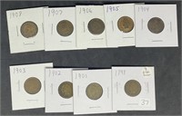 Lot of (9) different date Indian pennies