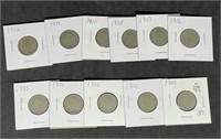 Lot of (11) different date liberty V nickels