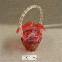 Fenton Hand-Painted Ruby Opalescent Glass Basket