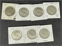 (7) different date 40% silver  Kennedy half dollar