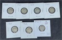 Lot of (7) silver dimes