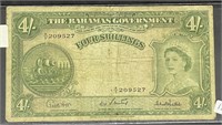 Vintage Bahamas 4 Shillings Note