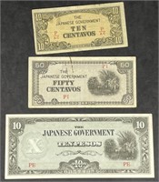 (3)  Pieces of Japanese WWII Invasion Currency