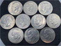 (9) 1971 - D & (1) 1971 Eisenhower Dollar Coins