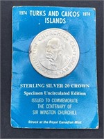 1974 Turks and Caicos Islands Sterling Silver 20