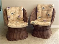 (2) Mid Century Wicker Chairs with Cushions