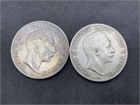 (2) Silver German Funf Mark Coins 1899 & 1902