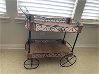 Iron and Wicker Plant Cart, 31in l x 31in h