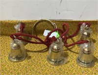 Hanging Brass Bells on Red Cord / Rope