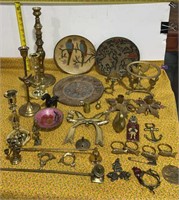 Assorted Brass Items - Candlesticks, Candle