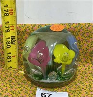Glass Paperweight  w/ Flowers