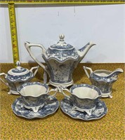 Vintage Cream/ Blue Coffee/ Tea Set 7 pcs