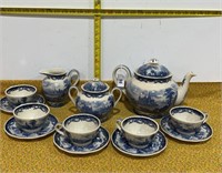 Vintage Cream / Blue Tea Set 17 Pcs