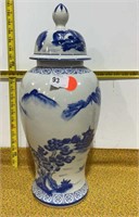 Porcelain Blue/White Asian Ginger Jar 20" Tall