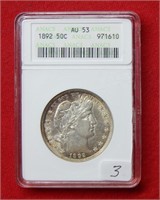 1892 Barber Silver Half Dollar ANACS AU53