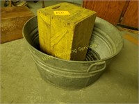 Metal Wash Tub, Wooden Box