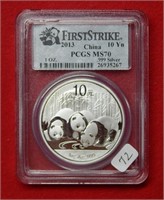 2013 Chinese Panda 10 Yuan PCGS MS70 1 Oz Silver