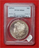 1878 S Morgan Silver Dollar PCGS MS64