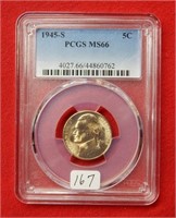 1945 S Jefferson Wartime Silver Nickel PCGS MS66