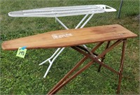 Antique Wooden Ironing Board & White Metal