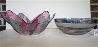 2 Pc. Pink Blue Swirl Fruit Glass Bowls