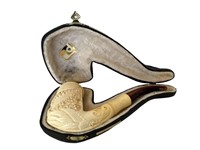 Carved Block Meerschaum Pipe with Fitted Case