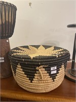 Black and tan round basket