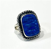 SHIMMERING BLUE FIRE OPAL MEXICAN 925 STERLING RG