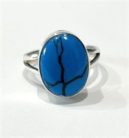 PRISTINE POLISHED TURQUOISE STERLING SILVER RING