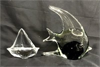 VINTAGE HAND BLOWN ART GLASS FISH/MINI SAILBOAT