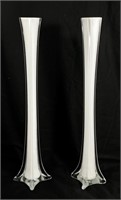 GORGEOUS (2) FLUTED EIFFEL TOWER WHITE GLASS VASES