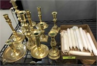 GROUP OF CANDLE STICK HOLDERS BRASS