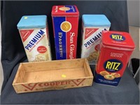 Advertising Tins with Wooden Cheese Box