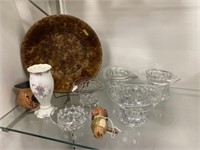 Stoneware Bowl with Fostoria Hat Vases
