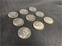 Nine 1965 Kennedy Half Dollars