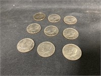 Nine 1973 Kennedy Half Dollars