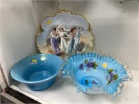 2 Art Glass Bowls and Decorative Porcelain Charger