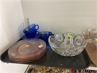 Pink Depression Plates and Pressed Glass Bowl