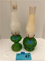 Lot of 2 - green oil lamps