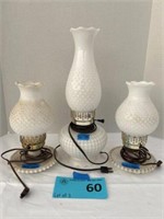 Lot of 3 milk glass lamps