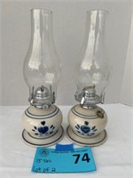 Lot of 2 13" tall oil lamps