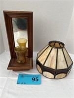 Lamp shade, wood candle holder